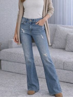 KDF | Distressed High-Rise Flare Jeans
